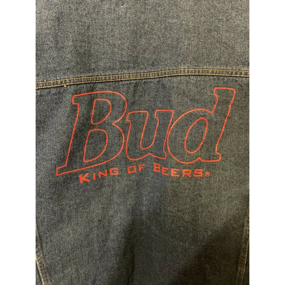 New Budweiser Denim Men’s Sz L Blue Trucker Button Jean Logo Jacket NWT‎